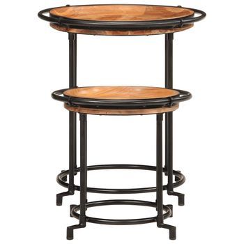 2 Piezas Juego De Mesas Auxiliar | Mesa De Apoyo Madera Maciza De Acacia