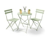 conjunto de muebles para balcon orion mesa redonda y 2 sillas en color verde fresco