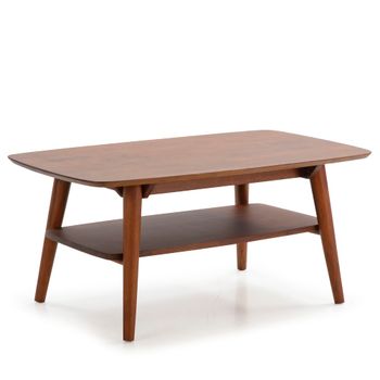 Mesa centro rectangular, madera maciza color nogal, 100 cm longitud
