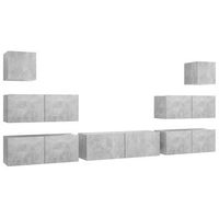 set de 7 uds muebles tv  mueble de salon  armario tv madera ingenieria gris hormigon