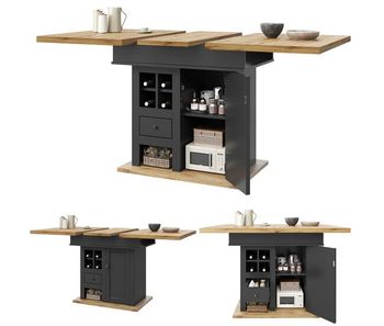 Mesa de comedor extensible rectangular 110-140máx cm de mdf,negro+madera