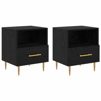 Pack 2 Uds Mesita De Noche | Armario De Noche | Mesa De Noche Con Cajón Negro 40 X 35 X 47,5 Cm