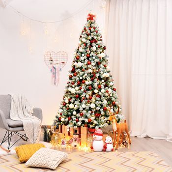 Árbol Navidad Nevado 225cm Iluminado 550 Luces Led Bisagra Base Plegable Metal Cfw66565