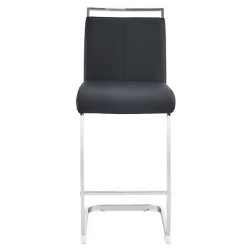 Juego De 2 Taburetes De Bar Con Reposapiés Integrado Y Patas De Metal Plateado, Asiento De Cuero Sintético Pu, Negro