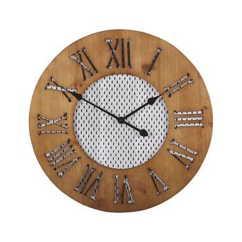 Reloj De Pared Madera Oscura Redondo Ø 60 Cm Hecho A Mano Con Forma De Diamante Cuilco