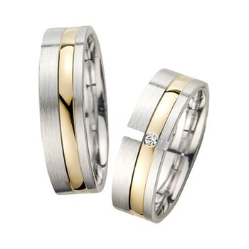 Alianzas oro amarillo y blanco con diamante ancho 6 mm