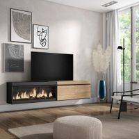 mueble tv efecto madera roble negro 208x35x45cm chimenea efecto fuego