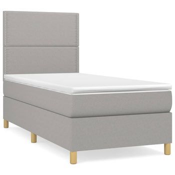 Cama Individual | Cama Para Adultos | Cama Box Spring Con Colchón Tela Gris Claro 90x200 Cm