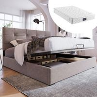 cama doble tapizada hidraulica 140x200 cm terciopelo gris claro con cabecera ajustable somier metalico almacenamiento y colchon