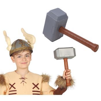 Accesorio De Disfraz Martillo Vikingo Para Niños Y Adultos Con Cabeza Gris Y Mango Marrón