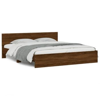 Estructura De Cama Con Cabecero Marrón Roble 200x200 Cm Vidaxl