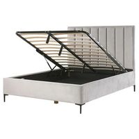 cama en terciopelo gris claro 160 x 200 cm con almacenamiento cabecero acolchado patas de metal negro sezanne
