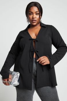 Limited Collection Sobrecamisa Negra Con Lazos, Mujer Curvy Y Tallas Grandes, Limited Collection