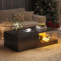 mesa de centro negra con led 100 x 50 x 30 cm y 2 cajones