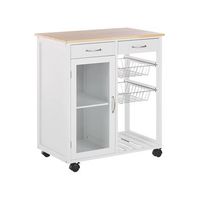 carrito de cocina de madera de pino blanco ruedas 2 estantes 1 armario 2 cajones moderno sala de estar boves