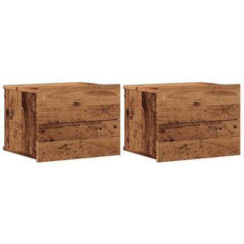 Juego De 2 Mesitas De Noche - Mesillas De Pared Madera Envejecida 40x32x30 Cm Mc6273