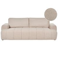 sofa de 3 plazas tapizado en boucle con reposabrazos estilo japandi moderno beige narilla