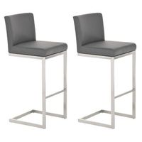 juego de 2 taburetes de bar de diseno moderno soporte de acero inoxidable asiento de pvc gris 100004387