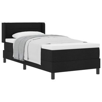 Cama Individual | Cama Para Adulto | Cama Tipo Box Spring Con Cabecera Manual Negro 190 X 90 Cm Tela
