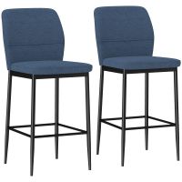homcom juego de 2 taburetes de bar con respaldo y reposapies azul