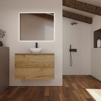 Conjunto De Baño Kaji | 100 Cm Teka | Dos Cajones | Lavabo Sobre Encimera | Mueble Montado | No Incluye Espejo | Alday