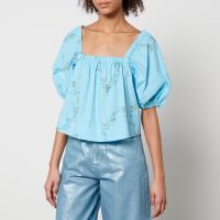 ganni x coggles floral-print organic cotton blouse - eu 38uk 10