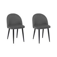 conjunto de 2 sillas de comedor con asiento tapizado en terciopelo gris con patas inclinadas negras diseno retro moderno visalia