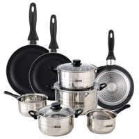 bateria de cocina de acero inox con sartenes negro o162024cm