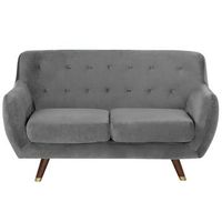 sofa 2 plazas gris tapizado en tela respaldo acolchado abotonado asiento acolchado patas de madera bodo