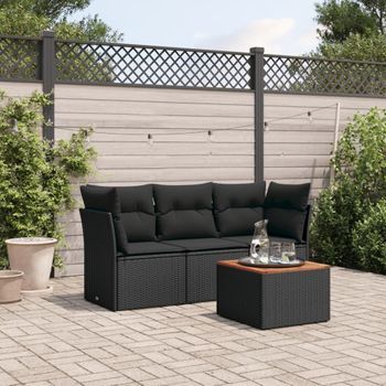 Conjunto De Sofás Jardín 4 Uds | Mueble Jardin Mesa Y Sillas Con Cojines Ratán Sintético Negro Cfw291691