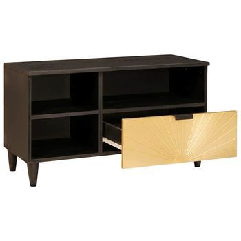 Mueble De Tv | Mueble De Salón | Gabinete De Tv Con Cajón Negro Y Dorado 80 X 33 X 46 Cm