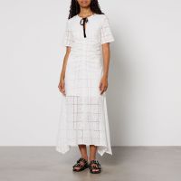 ganni broderie anglaise cotton maxi dress - eu 38uk 10