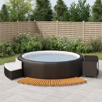 Borde Bañera Hidromasaje Madera Acacia Y Ratán Sintético Negro Cfw77723