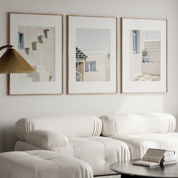 Set de 3 cuadros 161, marco premium chapado en roble, 50x70 cm