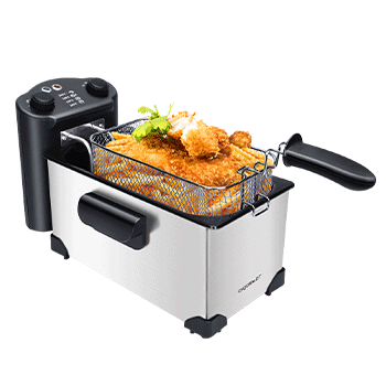 Aigostar Kenny - Freidora de 3 litros, 2200W, tapa con ventana de visualización, totalmente desmontable, control de temperatura, acero inoxidable, temporizador. Limpieza y extracción de aceite fácil.
