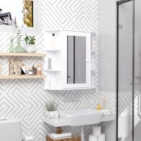 armario de bano con espejo de mdf vidrio homcom 66x17x63cm-blanco