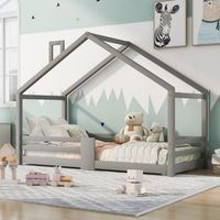 cama tipo cabana - 90 x 200 cm - cama infantil en pino macizo - gris