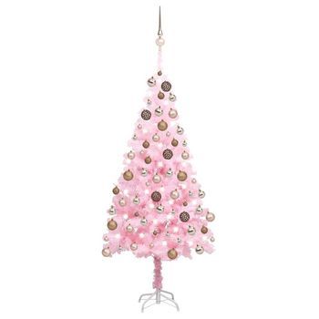 Árbol De Navidad Preiluminado Con Luces Y Bolas Rosa 180 Cm Vidaxl