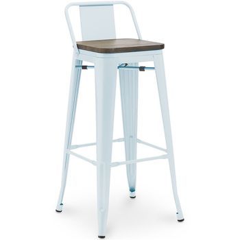 Taburete De Bar - Diseño Industrial - Madera Y Acero - 76cm - Stylix  Azul Claro