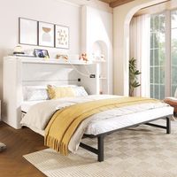 cama armario movil 140 x 200 cm tapizada en lino beige con cajon y carga usb-c
