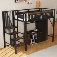 cama loft metalica para ninos 90x200 cm barrera de seguridad ventana escalera incluida espacio de almacenamiento debajo negro