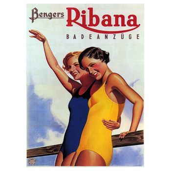 Legendarte - Cartel Publicitario Vintage Costumi Da Bagno Benger Ribana - Cuadro Lienzo, Impresión Digital Cm. 50x70