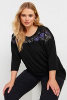 yours top negro y morado con panel floral con lentejuelas mujer curvy y tallas grandes yours