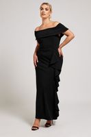 yours london vestido largo negro con escote bardot mujer curvy y tallas grandes yours london