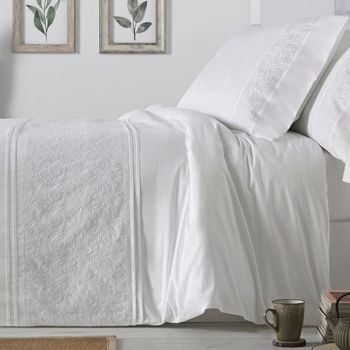 Fundas Nórdicas Bordadas Algodón Percal 200 Hilos 100% Algodón Diseño Cachemire 160 X 190/200 Cm - Blanco - Burrito Blanco