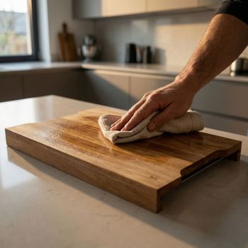 Tabla de cortar rectangular 42 x 28 x 4 cm con 2 cajones acacia aceit