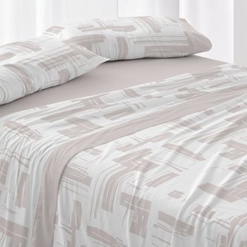 Juego De Sábanas 50% Algodón Geométrico Cama De 180 Cm - Nude - Burrito Blanco