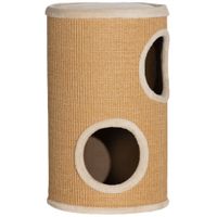 pawhut barril rascador para gatos de 2 niveles torre rascador para gatos con 2 cuevas y cubierta de sisal o35x60 cm marron