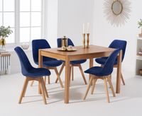 oxford 120cm solid oak dining table with duke velvet chairs - blue 4 chairs