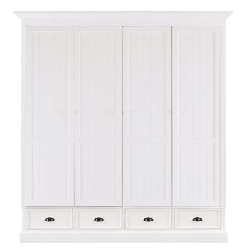 Armario de 4 puertas y 4 cajones de pino macizo blanco de 150 cm